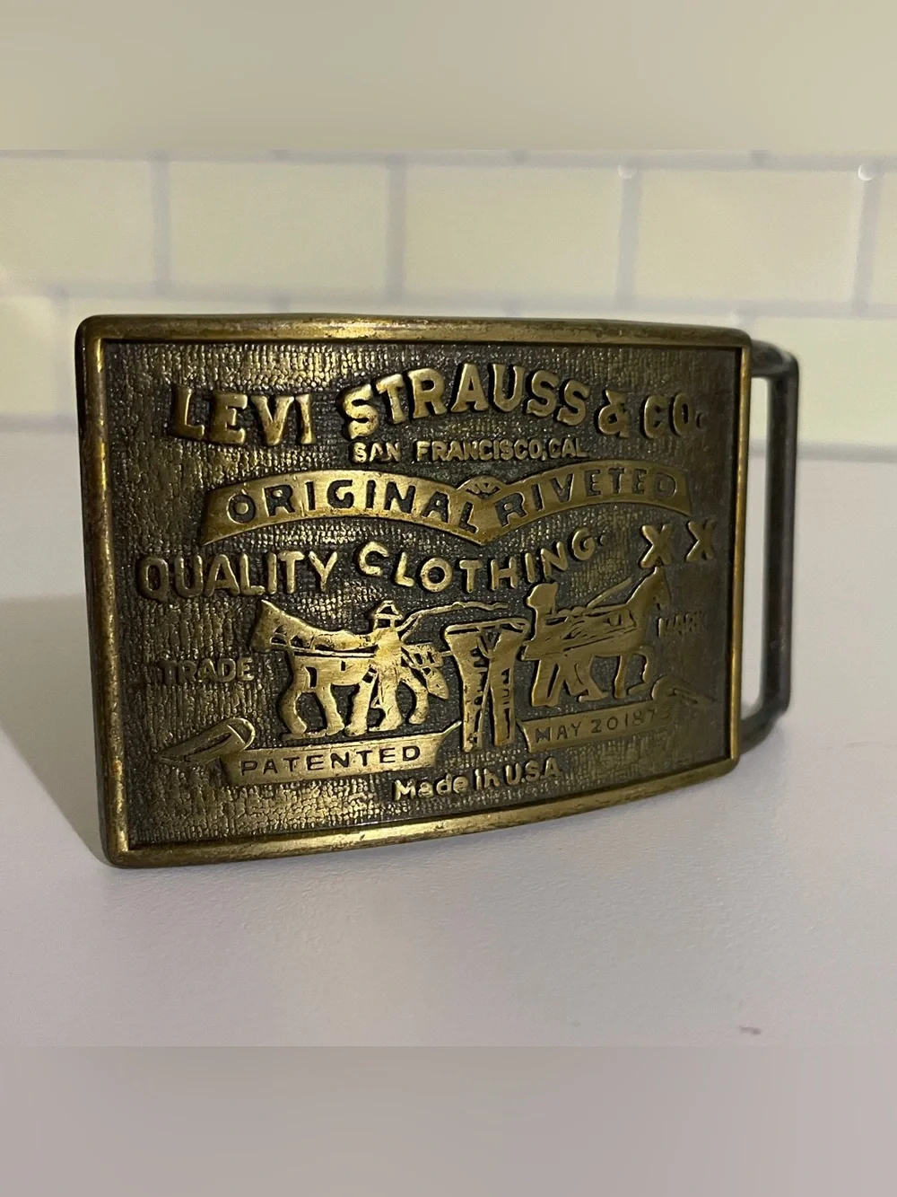 Levi's Brass Embossed Two-Horse Belt Buckle
